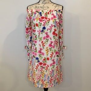 Vince Camuto off shoulder floral shift dress with arm ties fully lined 12